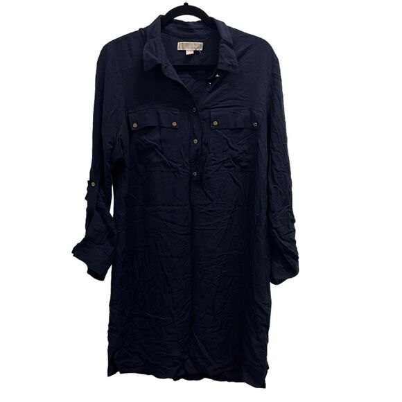 Michael Kors 3/4 sleeve black dress with gold hardware button‎ down Size: XL - Picture 1 of 7